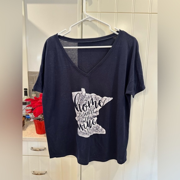 Tops - Navy Graphic T-Shirt with White Print